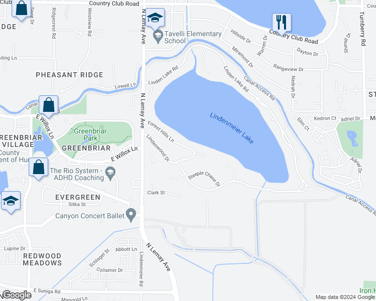 map of restaurants, bars, coffee shops, grocery stores, and more near 1215 Forest Hills Lane in Fort Collins