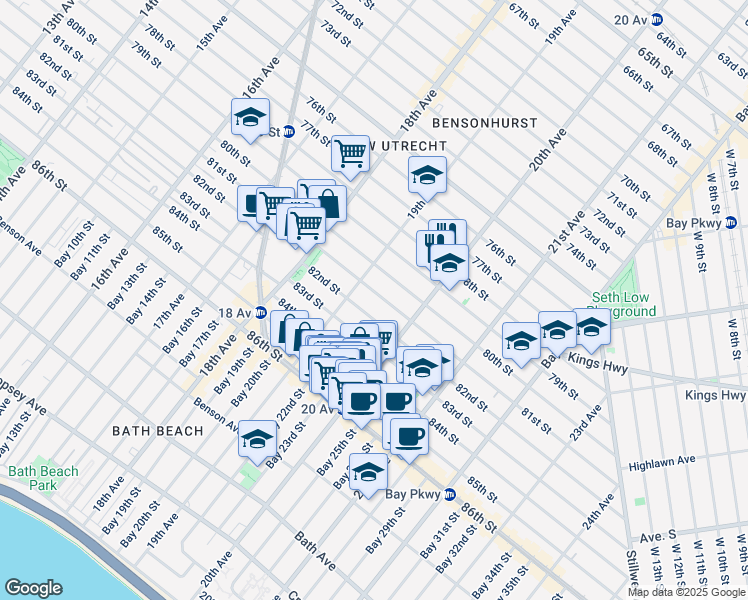 map of restaurants, bars, coffee shops, grocery stores, and more near 1946 81st Street in Brooklyn