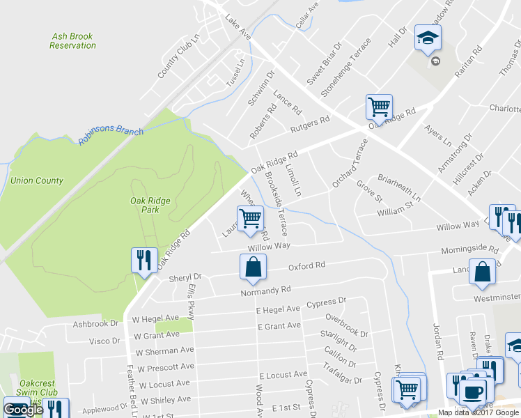 map of restaurants, bars, coffee shops, grocery stores, and more near 44 Wheatsheaf Road in Clark