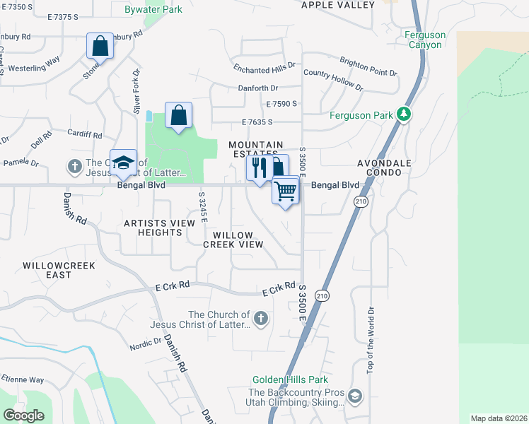 map of restaurants, bars, coffee shops, grocery stores, and more near 7875 Chadbourne Drive in Salt Lake City