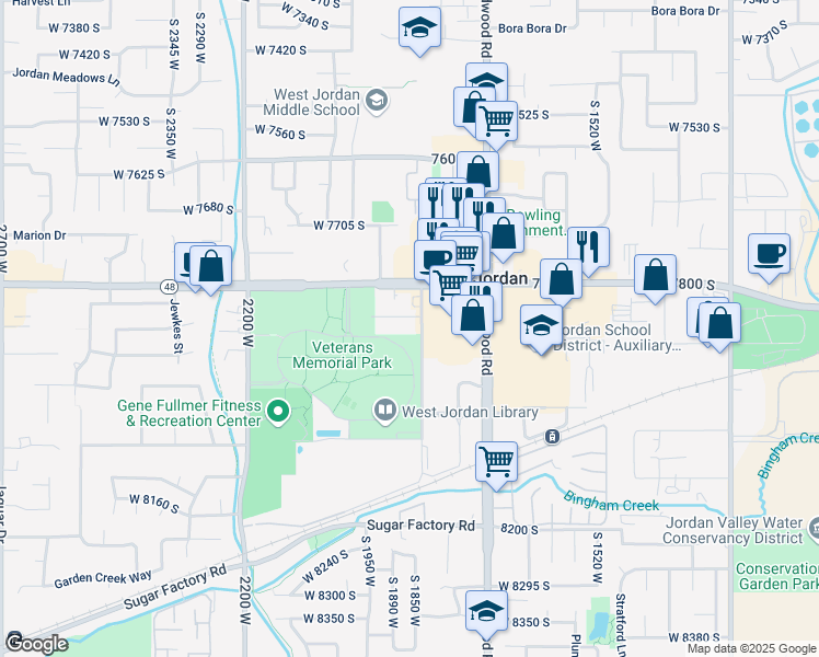map of restaurants, bars, coffee shops, grocery stores, and more near 1875 Westview Circle in West Jordan