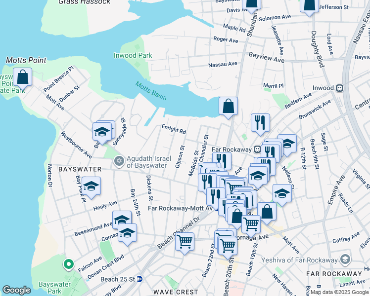 map of restaurants, bars, coffee shops, grocery stores, and more near 13-70 Gipson Street in Queens