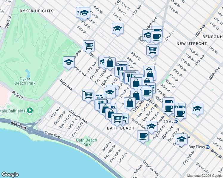 map of restaurants, bars, coffee shops, grocery stores, and more near in Brooklyn