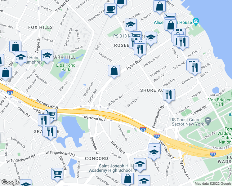 map of restaurants, bars, coffee shops, grocery stores, and more near 410 Maryland Avenue in Staten Island