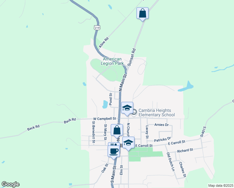 map of restaurants, bars, coffee shops, grocery stores, and more near St Joseph in Carrolltown