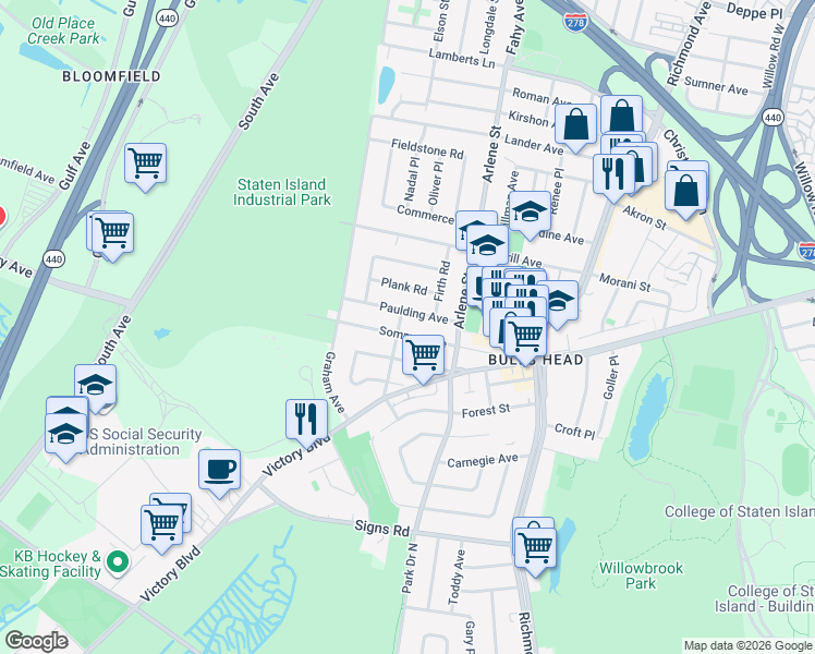 map of restaurants, bars, coffee shops, grocery stores, and more near 141 Sommer Avenue in Staten Island