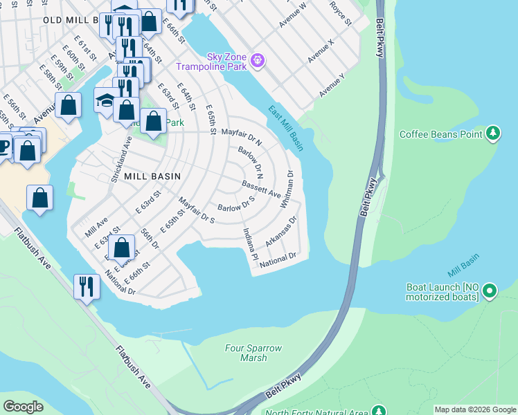map of restaurants, bars, coffee shops, grocery stores, and more near 370 Mayfair Drive South in Brooklyn