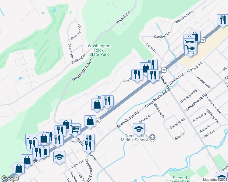 map of restaurants, bars, coffee shops, grocery stores, and more near 35 Blue Ridge Avenue in Green Brook Township