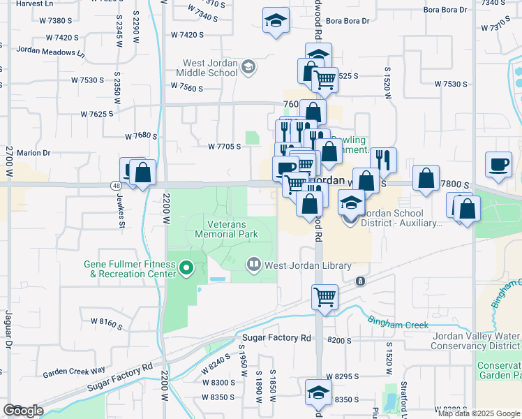 map of restaurants, bars, coffee shops, grocery stores, and more near 1875 Westview Circle in West Jordan