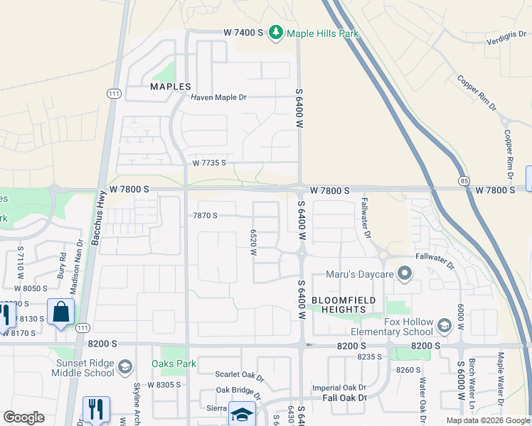 map of restaurants, bars, coffee shops, grocery stores, and more near 6487 West 7870 South in West Jordan