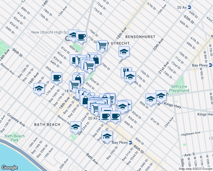map of restaurants, bars, coffee shops, grocery stores, and more near 1914 81 Street in Brooklyn