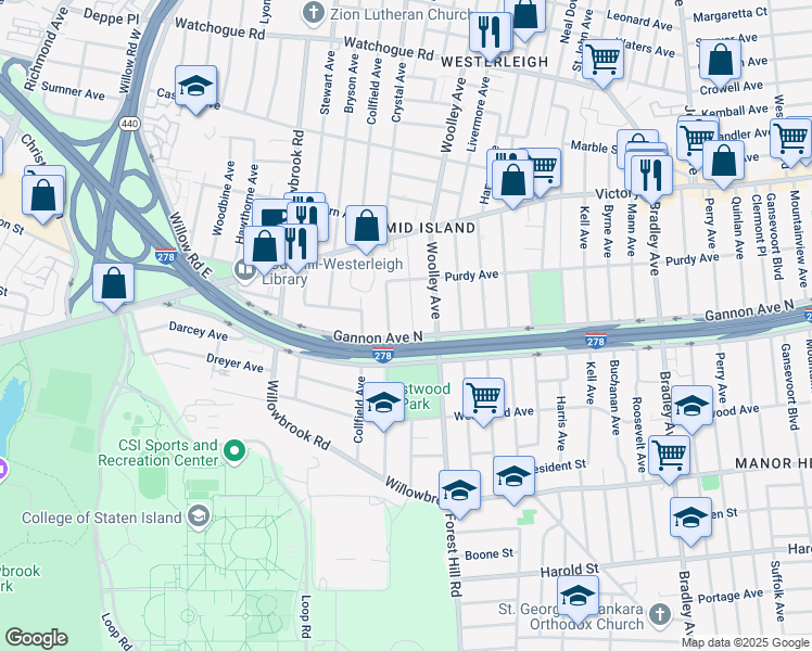 map of restaurants, bars, coffee shops, grocery stores, and more near 128 Crafton Avenue in Staten Island
