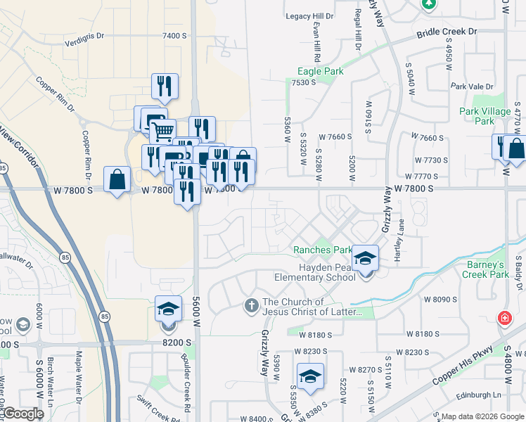 map of restaurants, bars, coffee shops, grocery stores, and more near 7871 South 5440 West in West Jordan