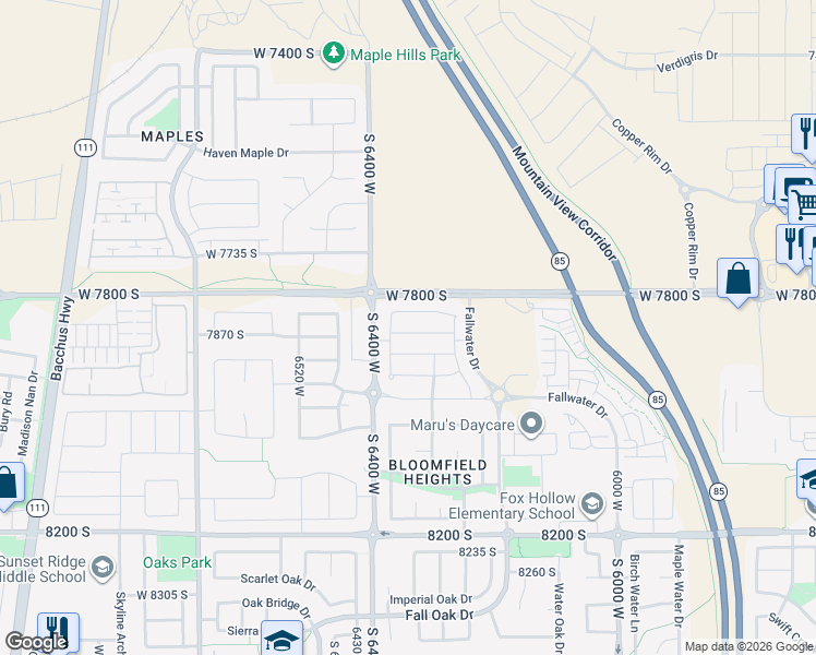 map of restaurants, bars, coffee shops, grocery stores, and more near 6347 West 7860 South in West Jordan