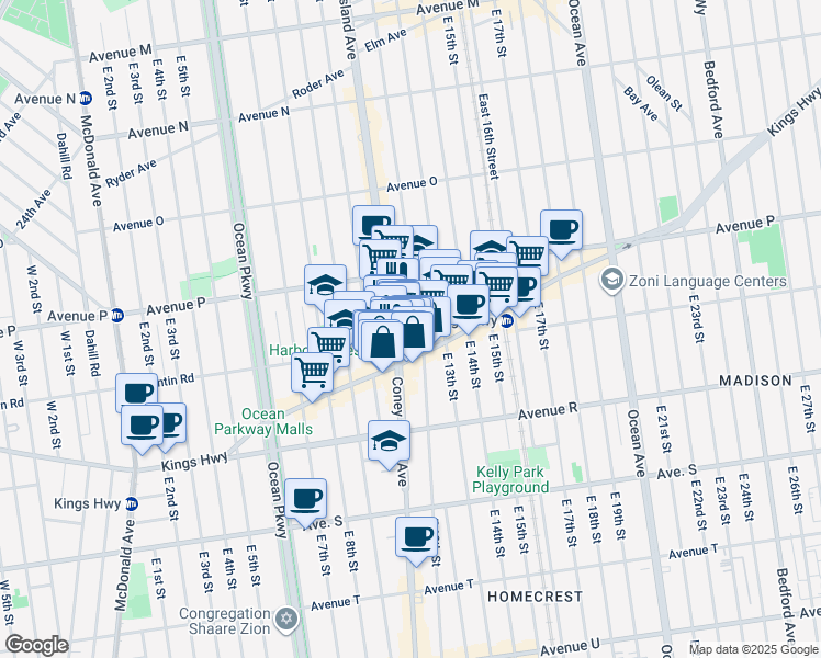 map of restaurants, bars, coffee shops, grocery stores, and more near 1007 Quentin Road in Brooklyn