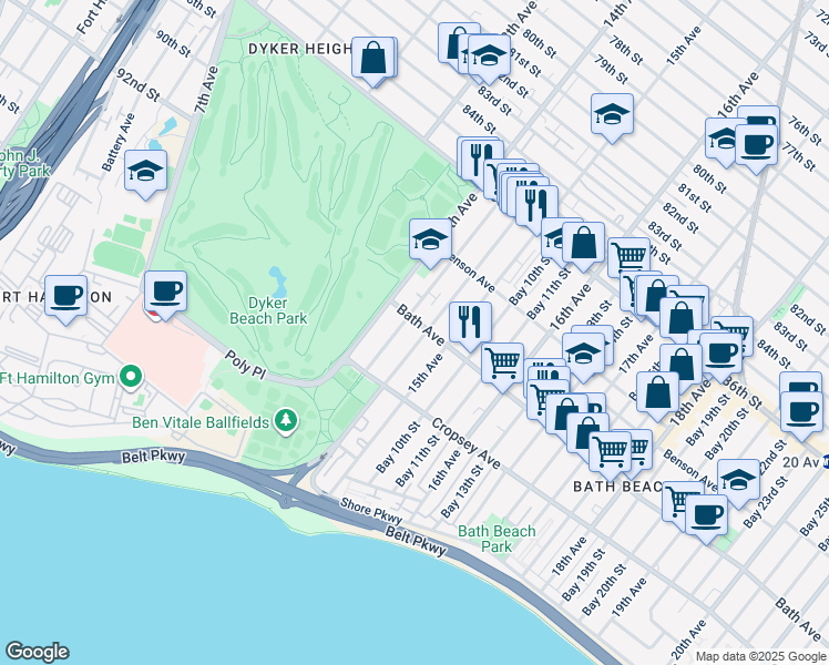 map of restaurants, bars, coffee shops, grocery stores, and more near 196 Bay 8th Street in Brooklyn