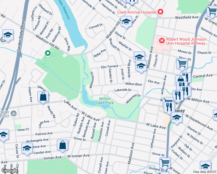 map of restaurants, bars, coffee shops, grocery stores, and more near 647 Keller Place in Rahway