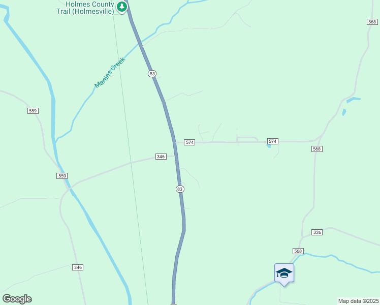 map of restaurants, bars, coffee shops, grocery stores, and more near 7056 Ohio 83 in Holmesville