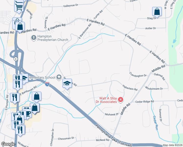 map of restaurants, bars, coffee shops, grocery stores, and more near 3100 Haberlein Road in Gibsonia