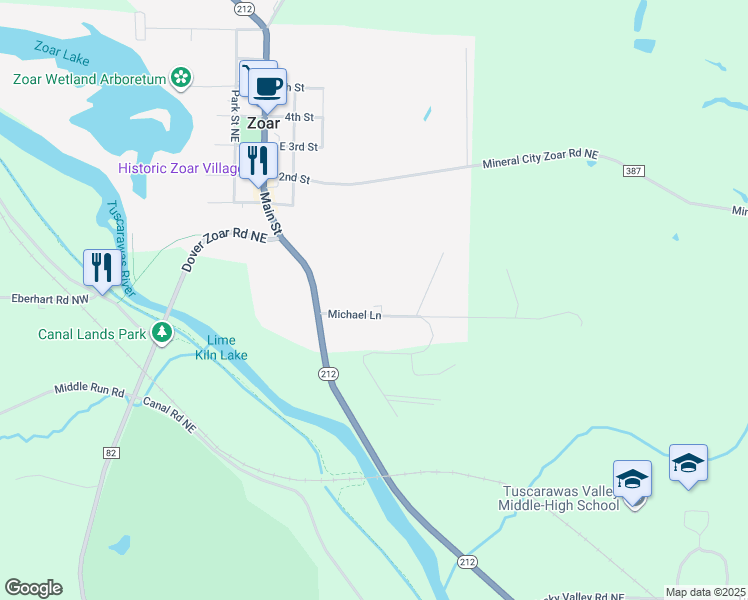 map of restaurants, bars, coffee shops, grocery stores, and more near 521 Michael Lane in Bolivar