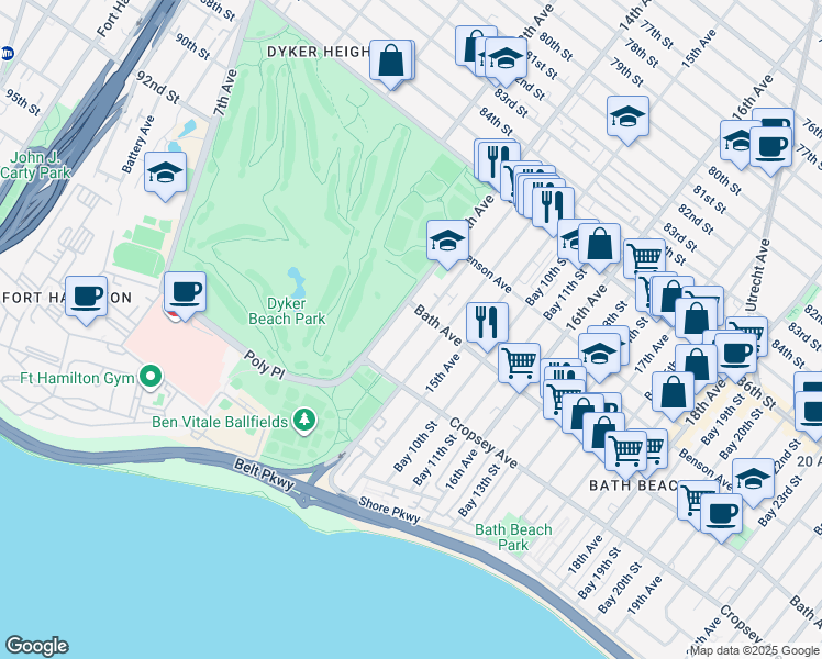 map of restaurants, bars, coffee shops, grocery stores, and more near 196 Bay 8th Street in Brooklyn