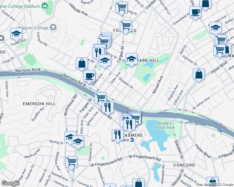 map of restaurants, bars, coffee shops, grocery stores, and more near 428 Neckar Avenue in Staten Island