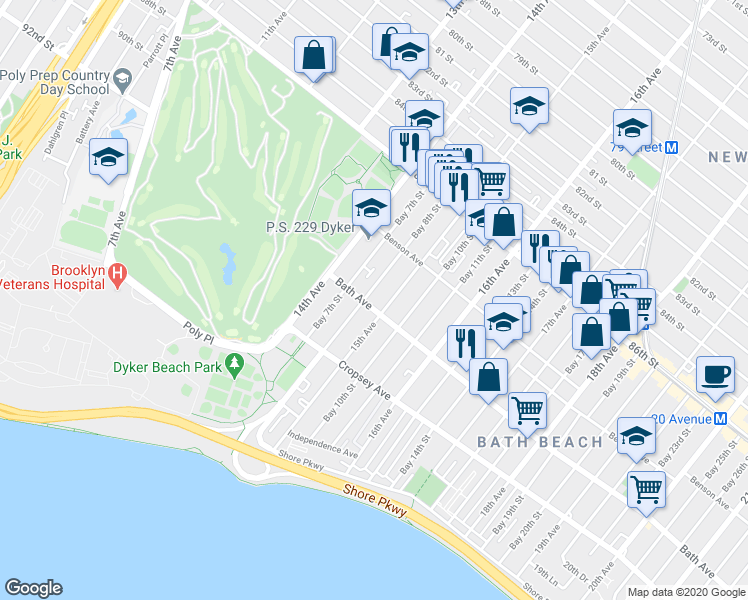 map of restaurants, bars, coffee shops, grocery stores, and more near in Brooklyn