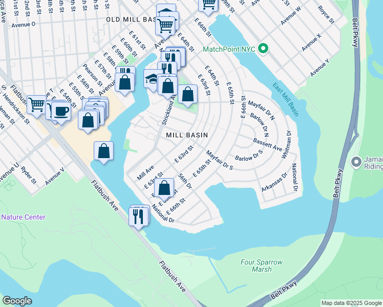 map of restaurants, bars, coffee shops, grocery stores, and more near 2641 East 64th Street in Brooklyn