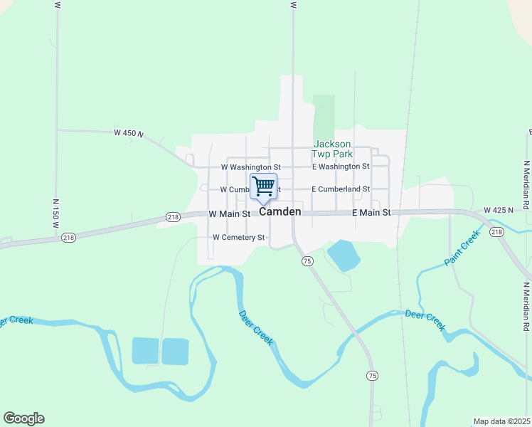 map of restaurants, bars, coffee shops, grocery stores, and more near 213 West Main Street in Camden