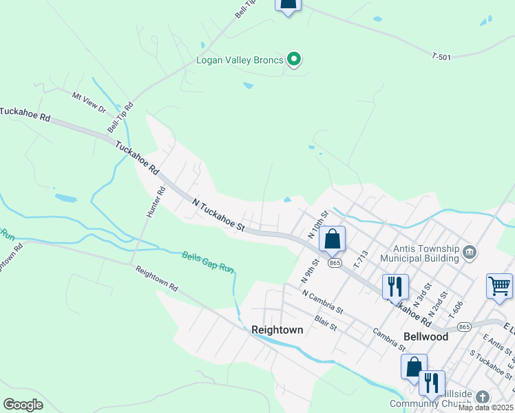map of restaurants, bars, coffee shops, grocery stores, and more near 618 North 13th Street in Tyrone