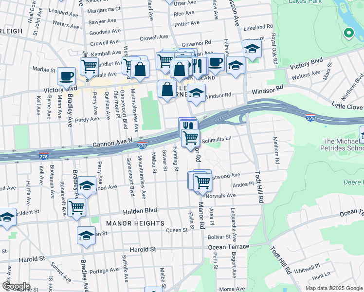 map of restaurants, bars, coffee shops, grocery stores, and more near 148 Elvin Street in Staten Island