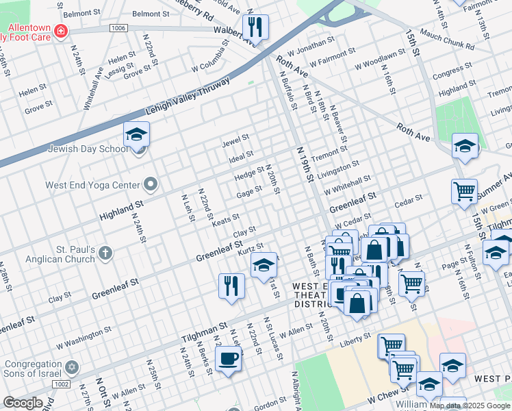 map of restaurants, bars, coffee shops, grocery stores, and more near 929 North 21st Street in Allentown