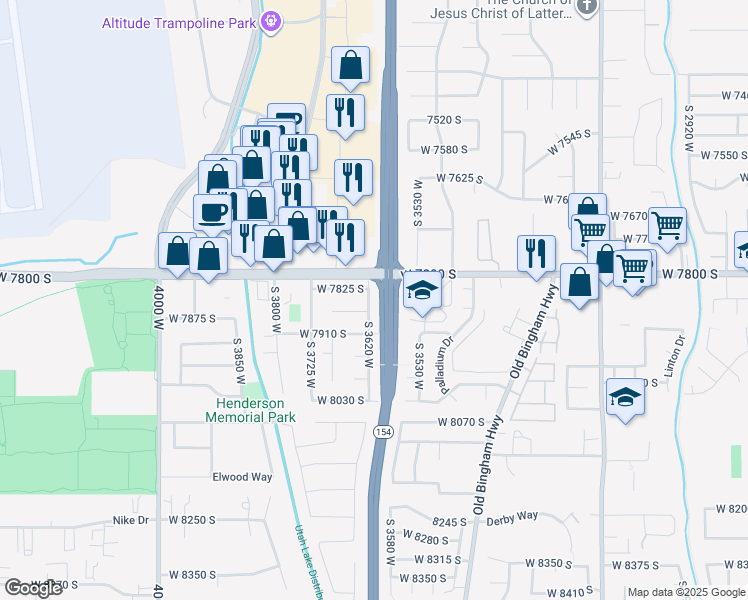 map of restaurants, bars, coffee shops, grocery stores, and more near 7837 South 3620 West in West Jordan
