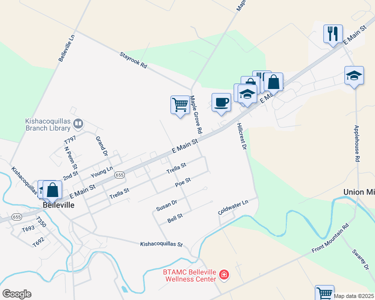 map of restaurants, bars, coffee shops, grocery stores, and more near 4302 East Main Street in Belleville