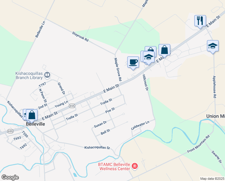 map of restaurants, bars, coffee shops, grocery stores, and more near 4302 East Main Street in Belleville