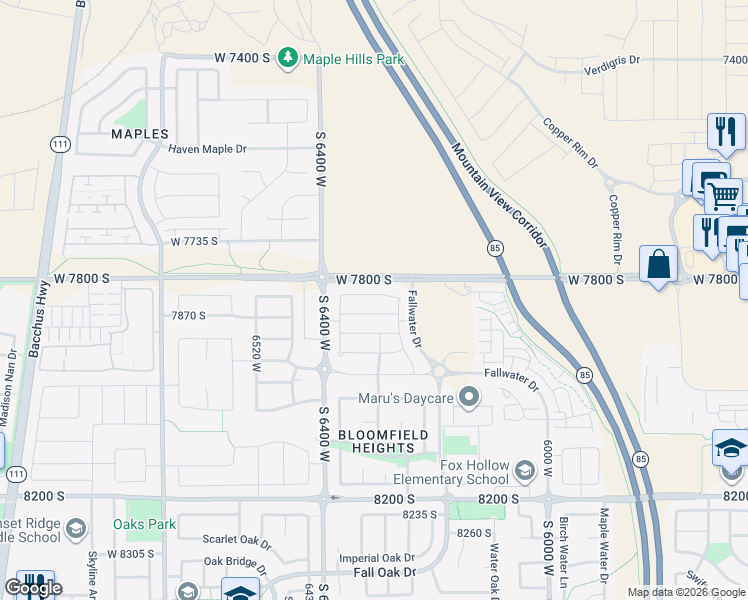 map of restaurants, bars, coffee shops, grocery stores, and more near 6303 West 7830 South in West Jordan