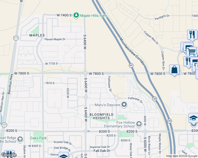 map of restaurants, bars, coffee shops, grocery stores, and more near 6287 West 7860 South in West Jordan