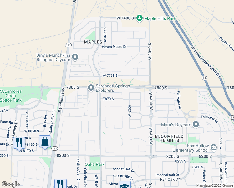 map of restaurants, bars, coffee shops, grocery stores, and more near 6605 West 7870 South in West Jordan