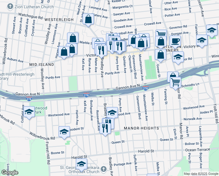 map of restaurants, bars, coffee shops, grocery stores, and more near in Staten Island