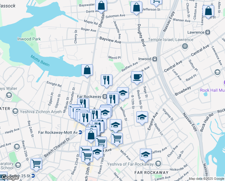 map of restaurants, bars, coffee shops, grocery stores, and more near 13-9 Brunswick Avenue in Queens