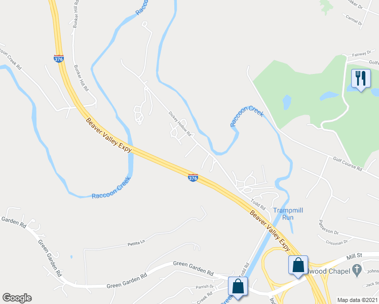 map of restaurants, bars, coffee shops, grocery stores, and more near 103 Farm Lane in Aliquippa