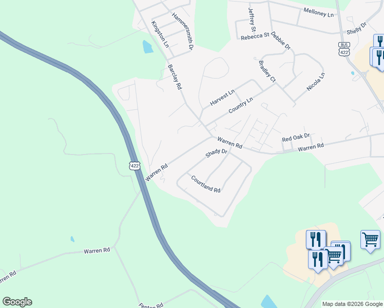 map of restaurants, bars, coffee shops, grocery stores, and more near 3034 Warren Road in Indiana