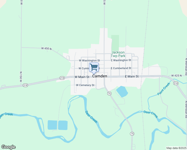 map of restaurants, bars, coffee shops, grocery stores, and more near 213 West Main Street in Camden
