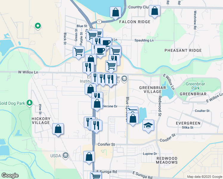 map of restaurants, bars, coffee shops, grocery stores, and more near 1630 North College Avenue in Fort Collins