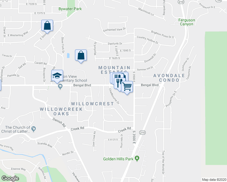 map of restaurants, bars, coffee shops, grocery stores, and more near 7787 Mountain Estates Drive in Cottonwood Heights