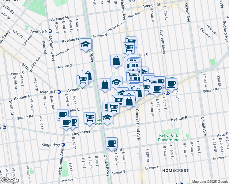 map of restaurants, bars, coffee shops, grocery stores, and more near 802 Avenue P in Brooklyn
