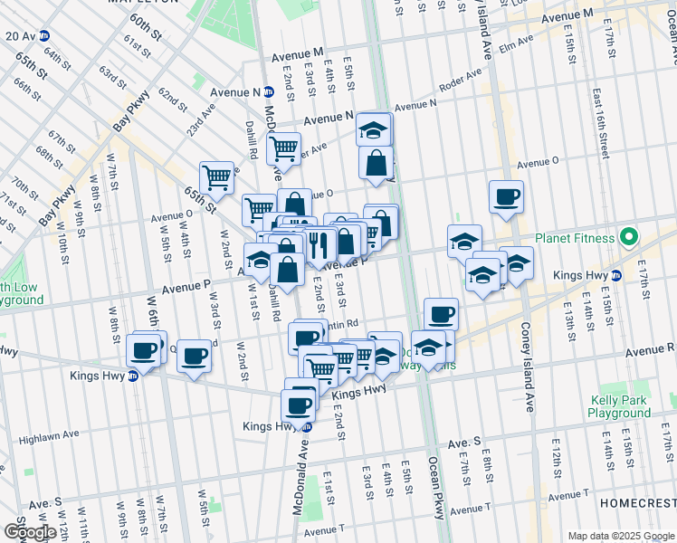 map of restaurants, bars, coffee shops, grocery stores, and more near 462 Avenue P in Brooklyn