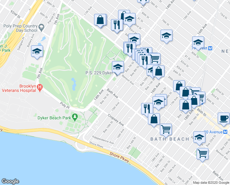 map of restaurants, bars, coffee shops, grocery stores, and more near in Brooklyn