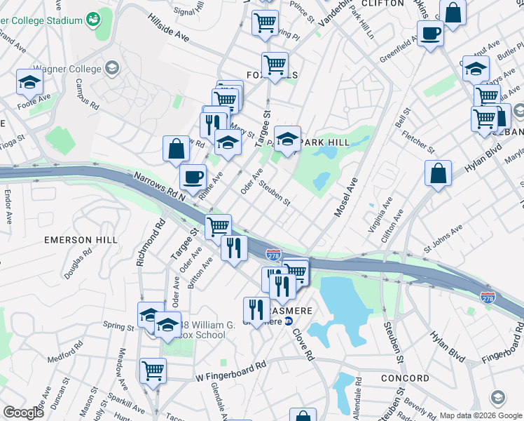 map of restaurants, bars, coffee shops, grocery stores, and more near 367 Britton Avenue in Staten Island