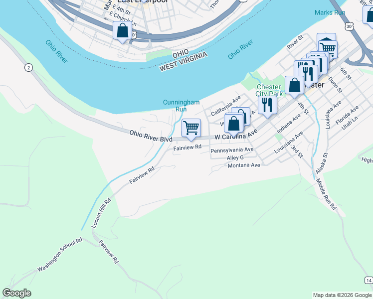 map of restaurants, bars, coffee shops, grocery stores, and more near 100 West Carolina Avenue in Chester